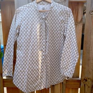 Fossil cotton tieneck buttondown blouse 3/4sleeves